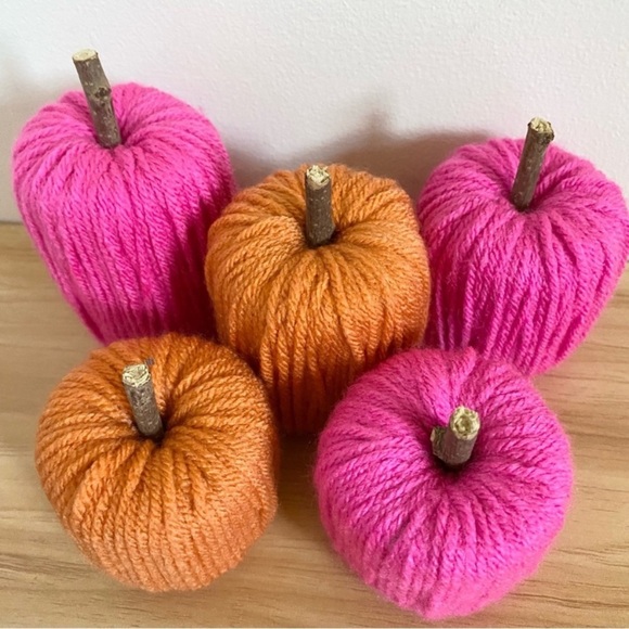 Handmade Pink & Orange Pumpkin Decor Set of 5 for Fall / Halloween - Picture 2 of 2